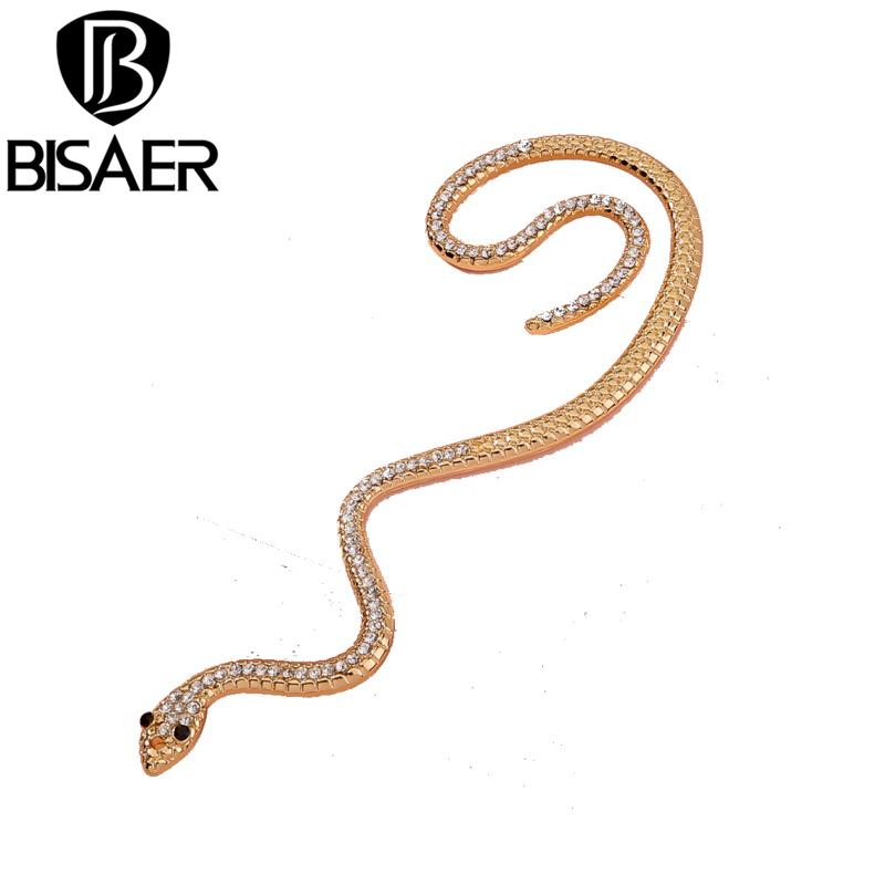 Bisaer Elegant Snake Shape Stud Earrings for Women Fashion Jewelry