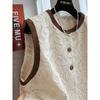 Women Lace Sleeveless Round Neck Single Breasted Vest Top