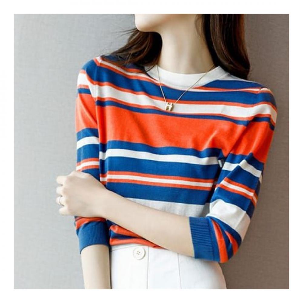 Navava Daily Stripe 5 Short Sleeve Knit Tee Nk1232