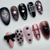 24Pcs Valentine Almond Press On Nails Simple Love Heart Fake Nail Tips Artificial Manicure