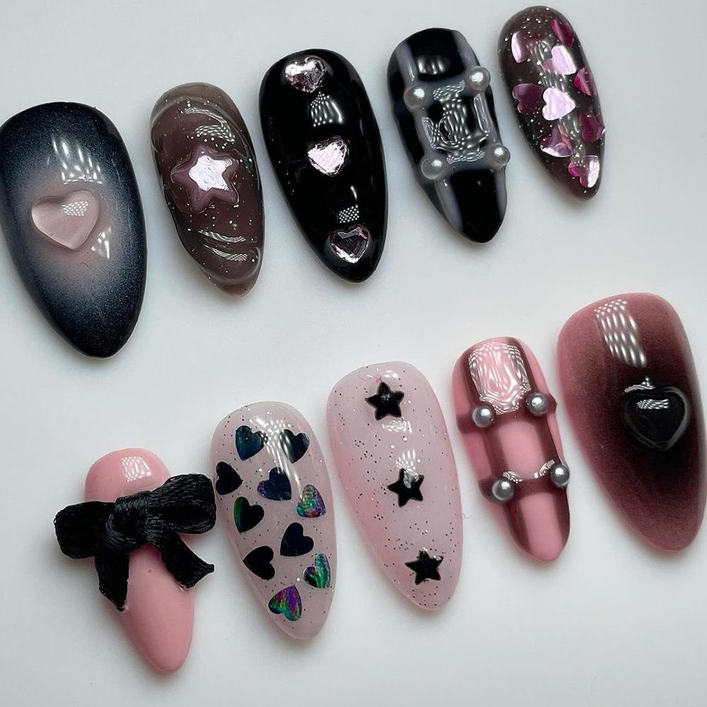 24Pcs Valentine Almond Press On Nails Simple Love Heart Fake Nail Tips Artificial Manicure