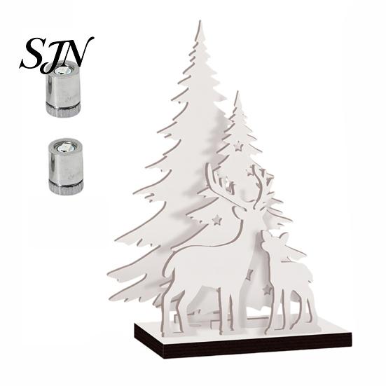 Christmas Party Scene Props Vintage Wooden Tree, LED Lighted Tabletop Centerpiece Decorations, Led Xmas Decor Winter Reindeer Desktop Indoor