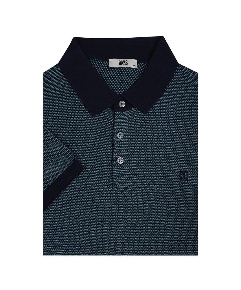 Dagseusyeocheu Two-Tone Jacquard Short Sleeve Collared Knit Navy_Dls1Swts105N1