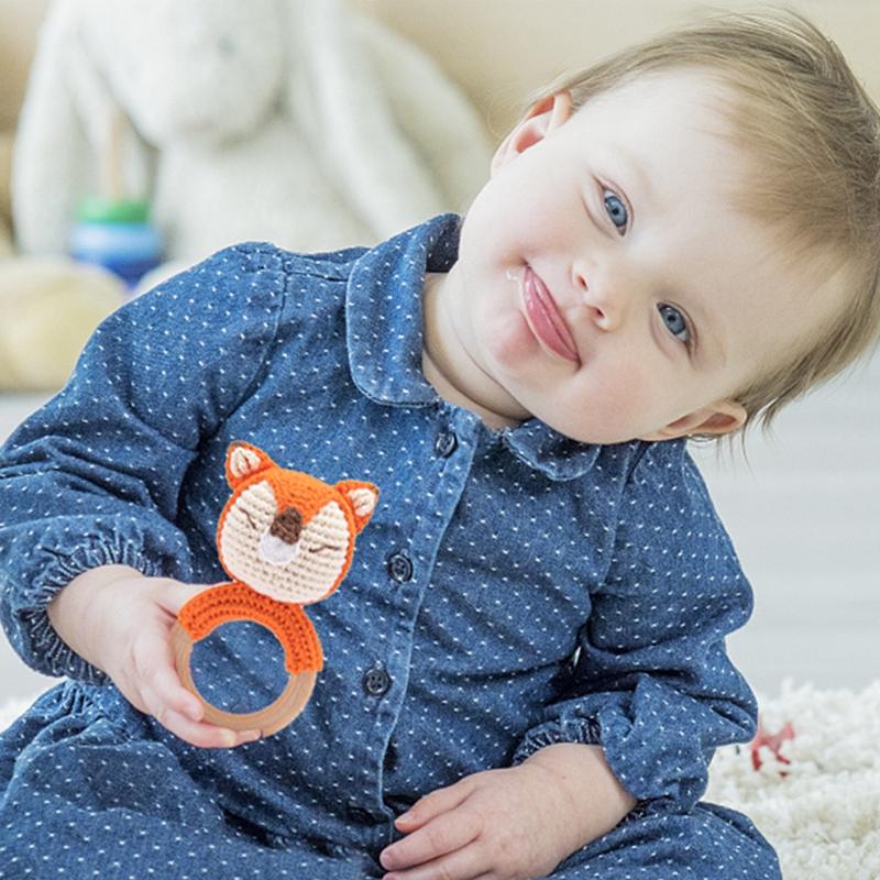 1 Stück Holz Babyrassel Schüttelspielzeug Häkel Löwe Giraffe Holz Babyrassel Beißring Montessori Neugeborenen Tierrassel Spielzeug Geschenk