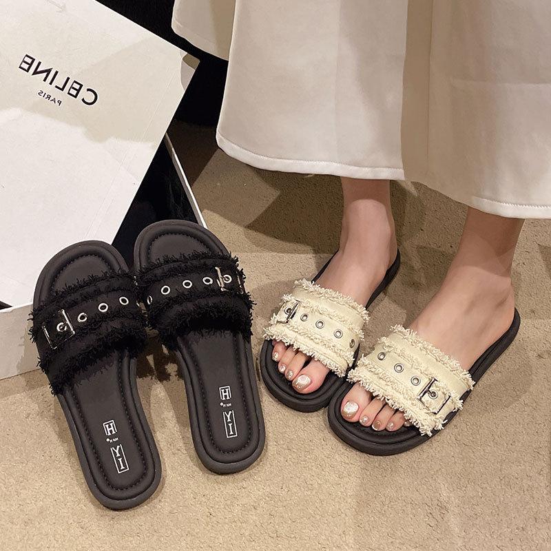 Slippers Women's Summer Wear Fashion 2025 New with Skirt Flat Bottom One-word Drag Casual Versatile Beach Cool Slippers