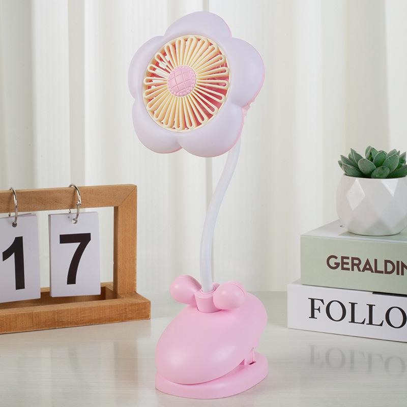 Portable USB Rechargeable Clip-On Flower Fan: Fresh Mini Electric Desk Fan Gift розовый