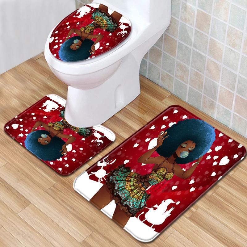 African Women'S Bathroom Floor Mat Three-Piece Bathroom Carpet Toilet Mat Set Doormat Bathroom Non-Slip Mat