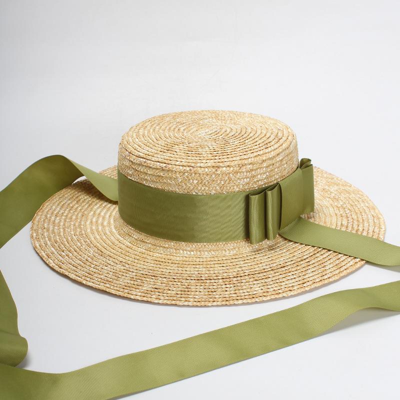 Stilvoller grüner Stroh-Sonnenhut mit Schmetterlingsknoten für Damen, Perfekt für den Frühling und Sommer am Strand