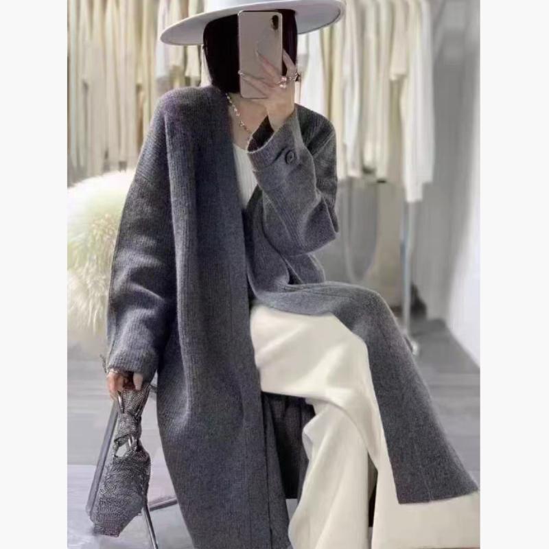 

Осень и Зима Дизайнерский Смысл Ленивый Стиль Длинный Свитер Вязаный Кардиган Женский Свободный Толстый Жакет Женский One size серый