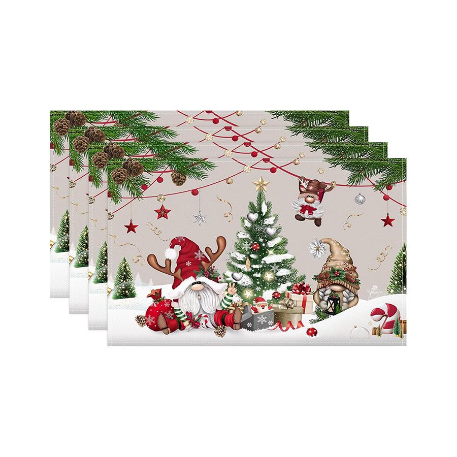 Festive Christmas Printed Linen Placemats - 4-Piece Set