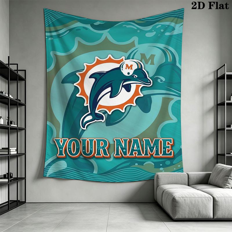 Name Benutzerdefinierte Miami Dolphins Logos Wandteppich Ästhetischer Wandbehang Gedruckter Stoffdecke Dekorative Wandteppiche für Schlafzimmer Wohnzimmer Heimdekoration