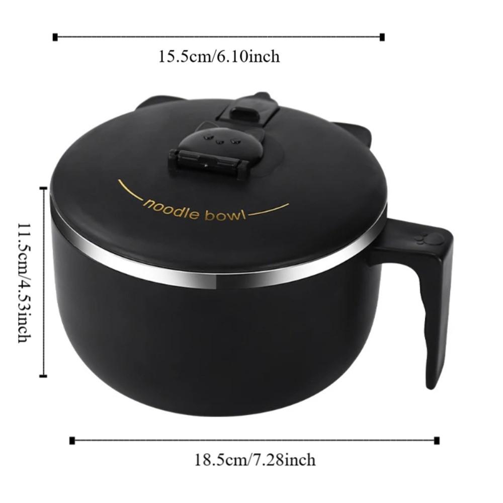 Japanese-style Student Instant Noodle Bowl 304 Stainless Steel 1300 ML Ramen Bowl Handle with Lid Food Serving Bowl School