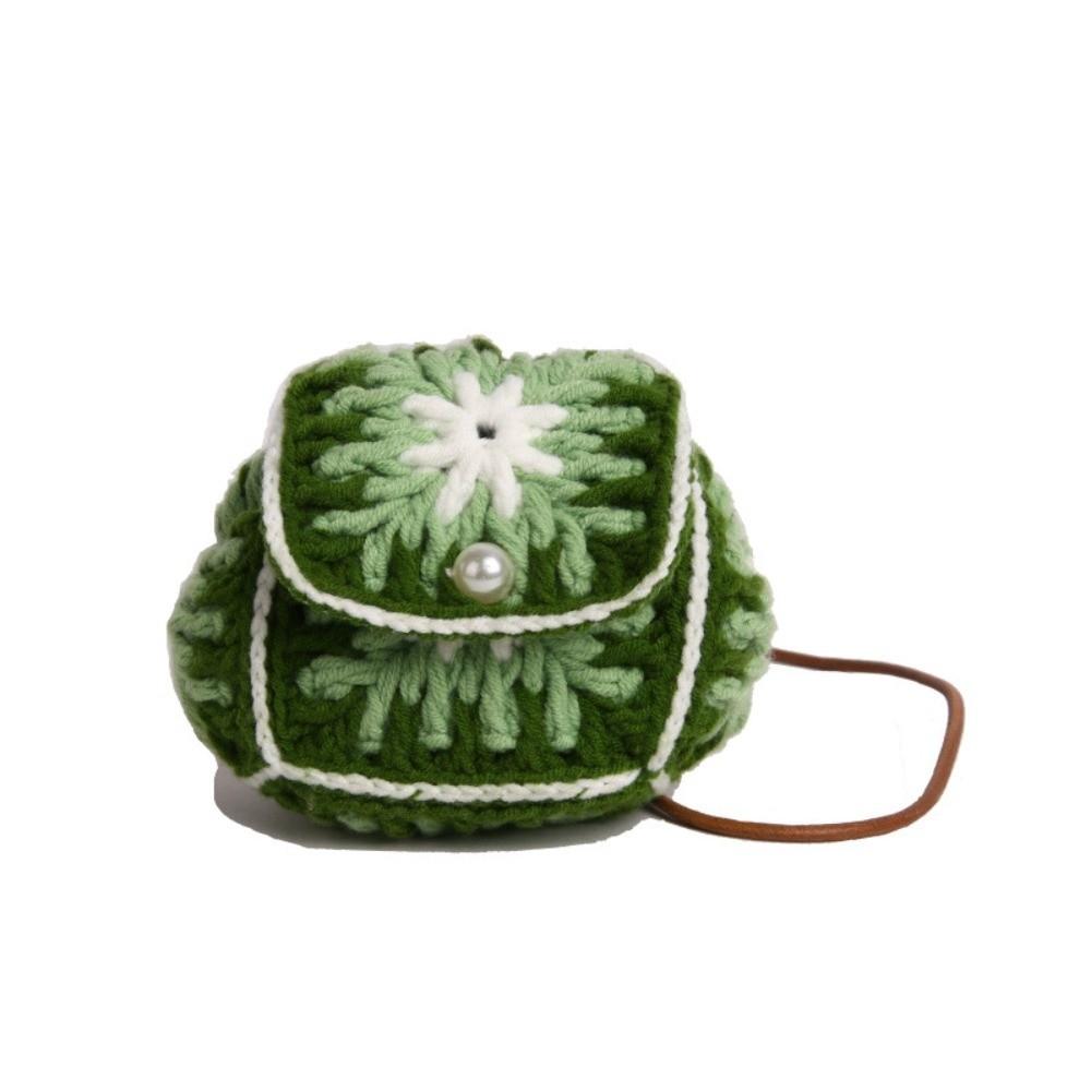 

Portable Mini Crossbody Bag Pearl Buckle Bohemian Style Flower Knitted Bag Sweet Flower Shoulder Bag Women зелёный