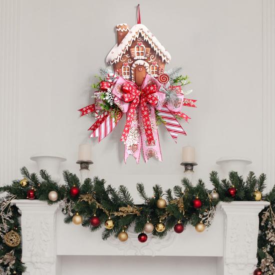 Gingerbread Christmas Wreath Festive Holiday Door Decoration Farmhouse Wall Hanging All-Weather Seasonal Garland
