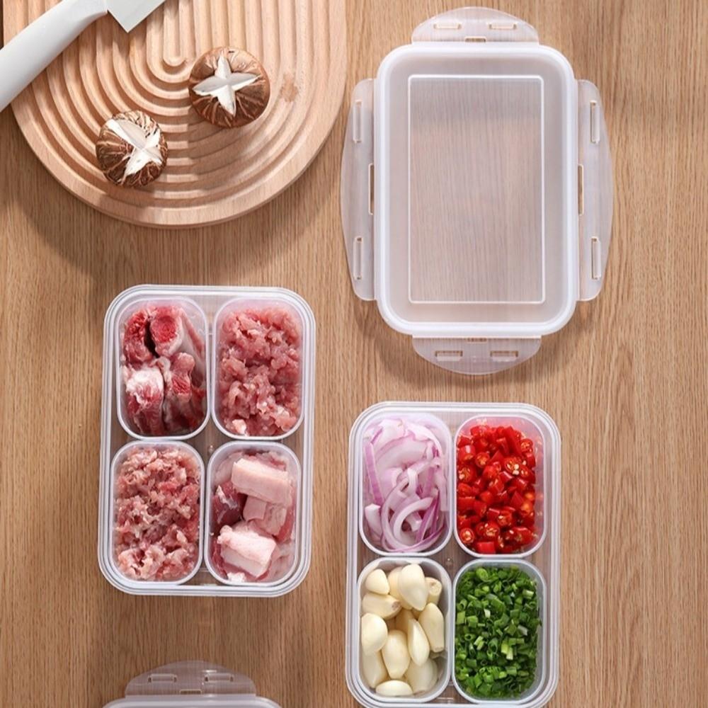 Airtight Lid Food Storage Container 4 Compartment Fridge Organizer Storage Box  Kitchen