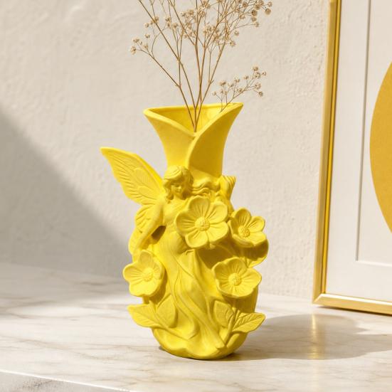jijijing 3D Printed Fairy Garden Sculpture Vase, Fantasy Flower Pot with Statue, Dual-Use Holder for Desktop Entryway & Creative Gift