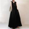 Elegant V-Neck Sleeveless Midi Dress With Pleated Skirt High Waist Cotton Linen Blend Women Office Chic