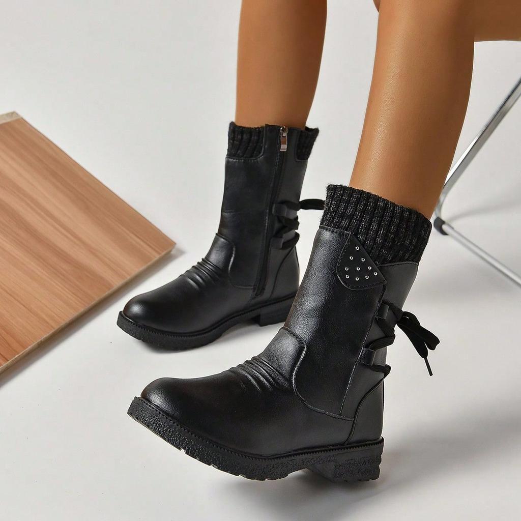Fashion Women Boots Autumn and Winter New Knee High Boots Large Medium Tube Thick Heel Shoes for Women Strap Pleated Vintage Women Boots