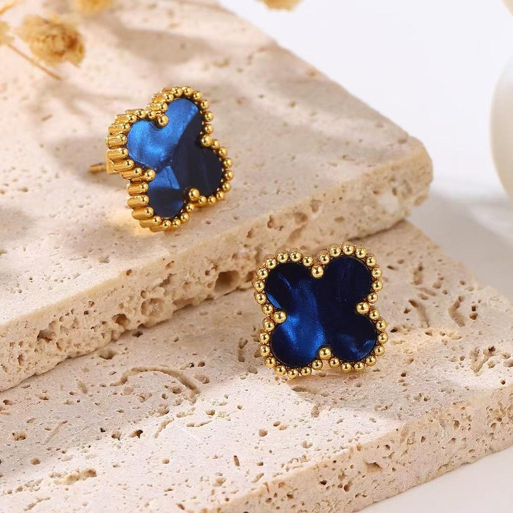 13MM titanium steel non fading clover earrings, high-grade titanium steel 18k earring accessories