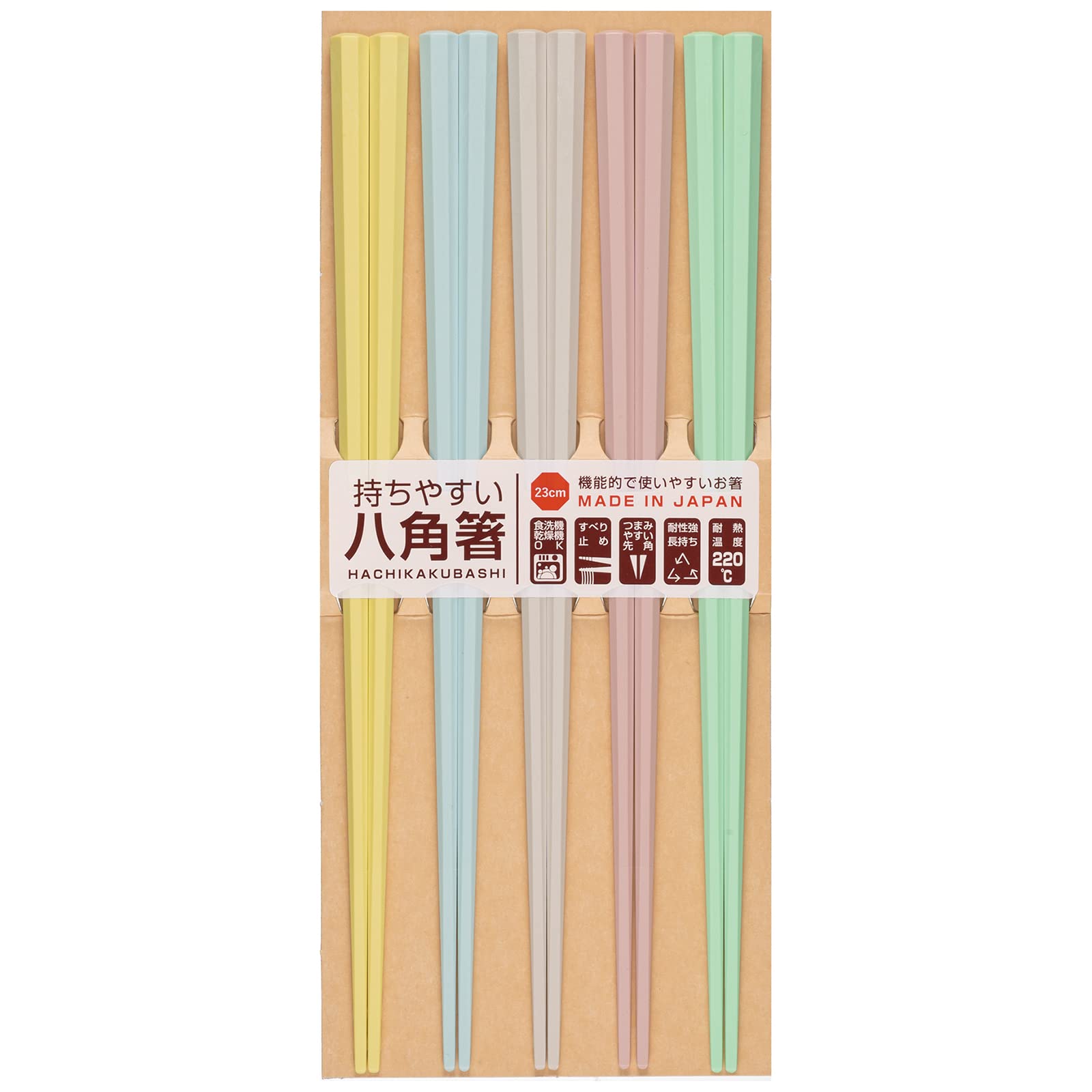 

Sunlife Octagonal PBT Pastel Made in Dishwasher Set of 5 Chopsticks, Design, Japan, Safe, 23cm,