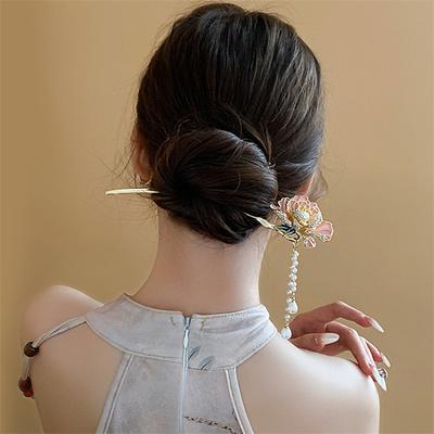 Quaste Hanfu Haarnadeln Kopfschmuck U-Form Perle Blume Haargabel Haarnadel Haaraccessoires Chinesischer Stil Haarstab Party