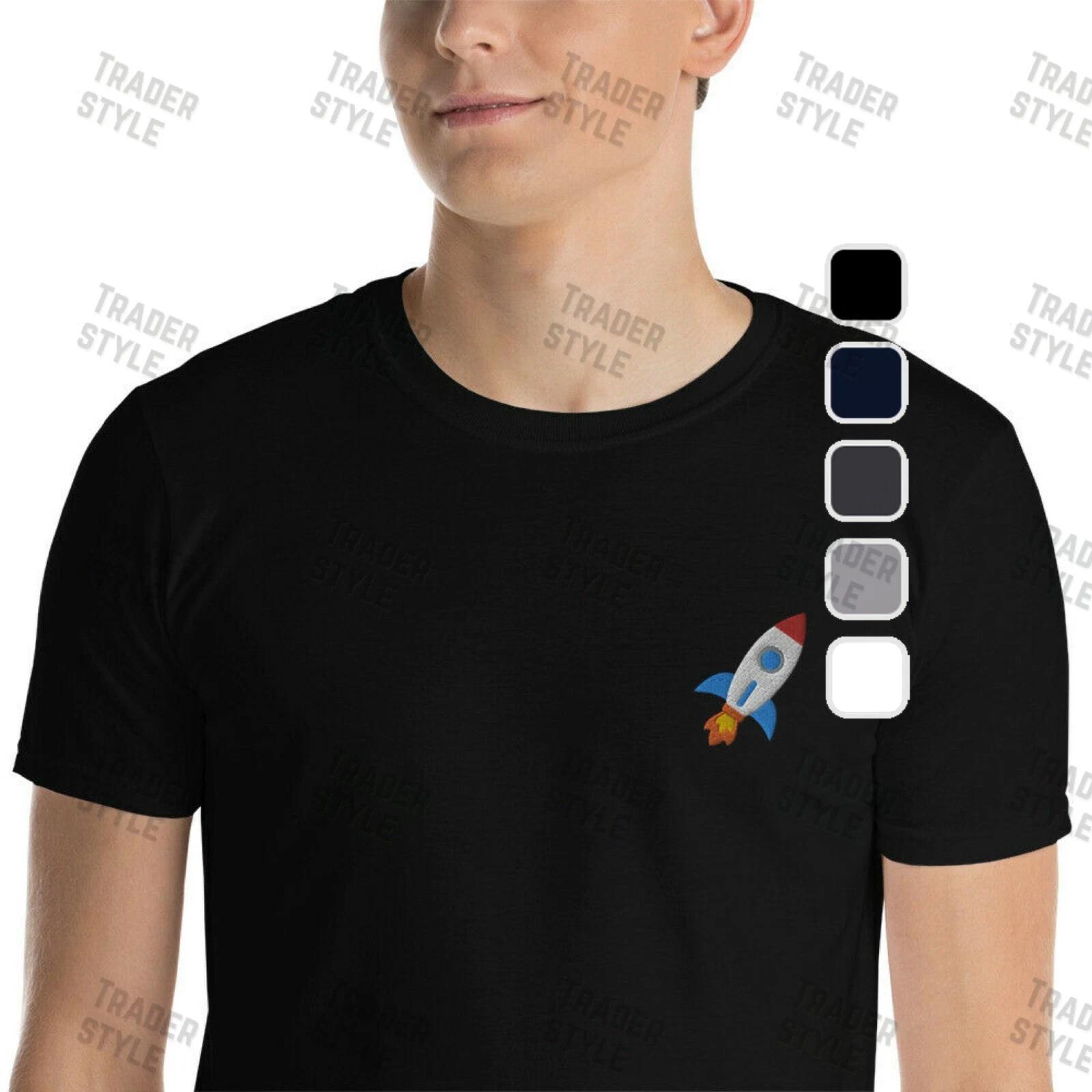 To the Moon Rocket Emoji Embroidery T- Shirt stock trader gift tee S