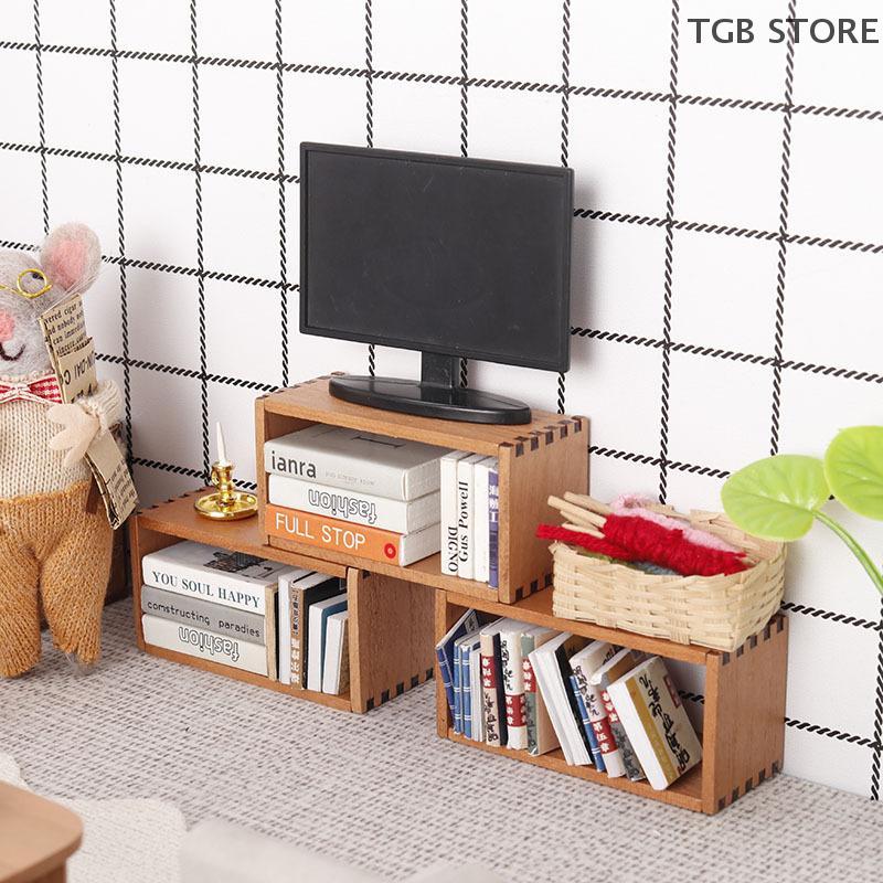 1Pcs Wooden Storage Cabinet Storage Rack Bookshelf Model 1:12 Dollhouse Miniature Furniture Accessories Toys