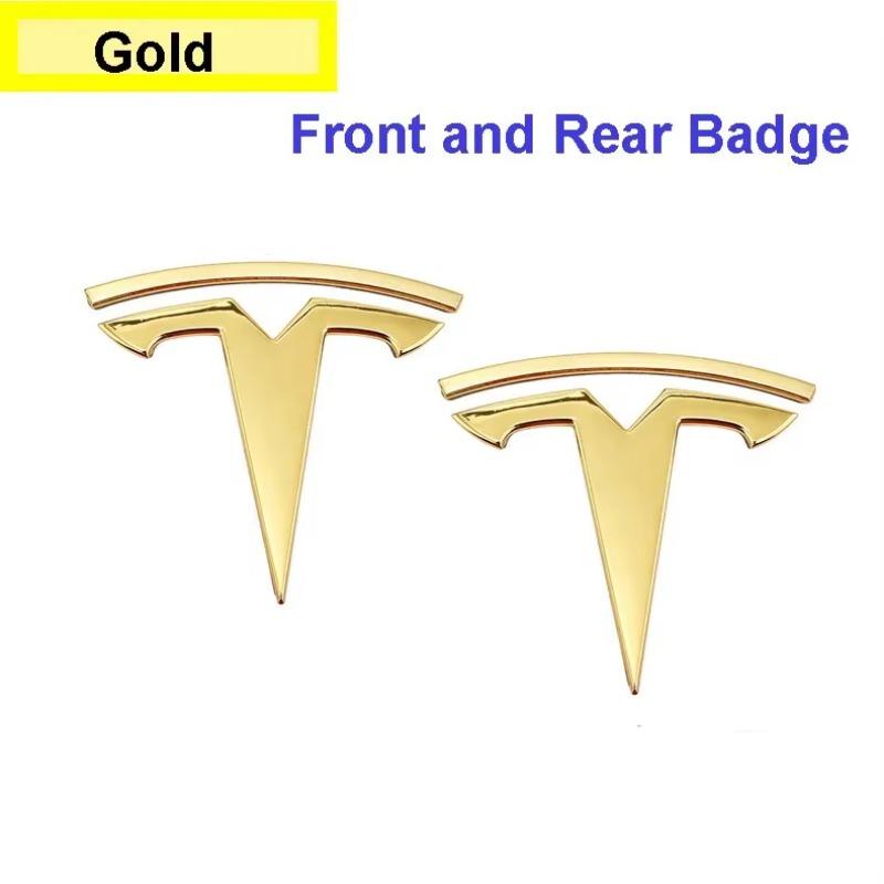 2 Pieces of Zinc Alloy Car Front Hood Emblem Sticker Design Replacement For Tesla Model 3 Y Car Rear Trunk Emblem Accessory