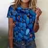 3D color stone print women's T-shirt summer fashion casual loose T-shirt oversized short sleeved round neck top design clothing