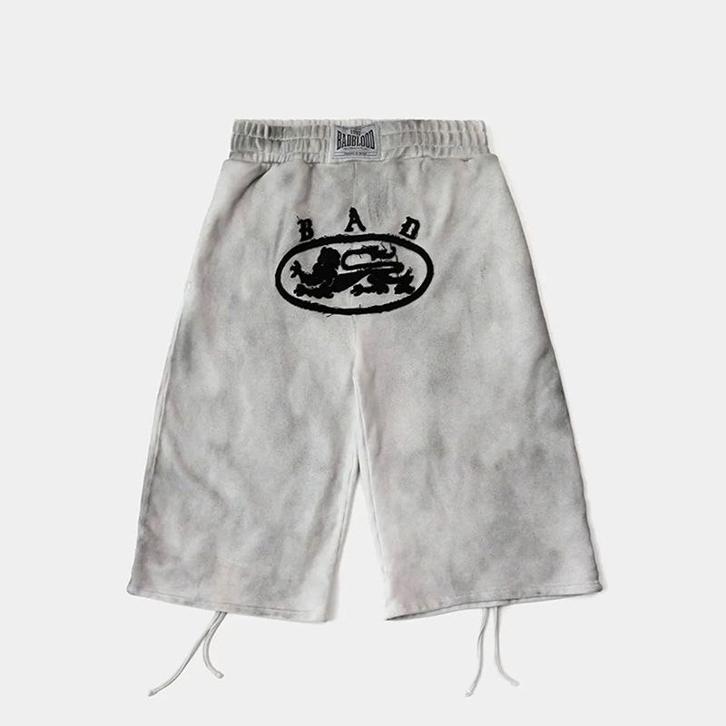 

Badblood American Style Gyaru Tie-dye Distressed Casual Pants Women Niche Design Loose Cropped Pants Loose Middle Pants Washed white medium trousers M