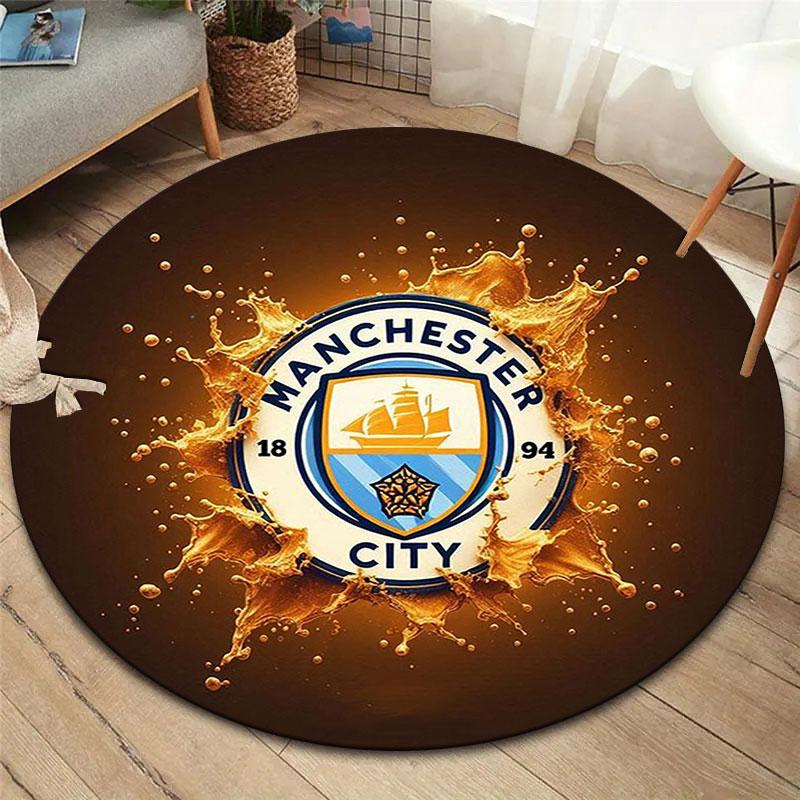 Manchester City F Round Area Rug,Carpet Rug for Living Room Bedroom Sofa Playroom Decor,Non-slip Floor Mat