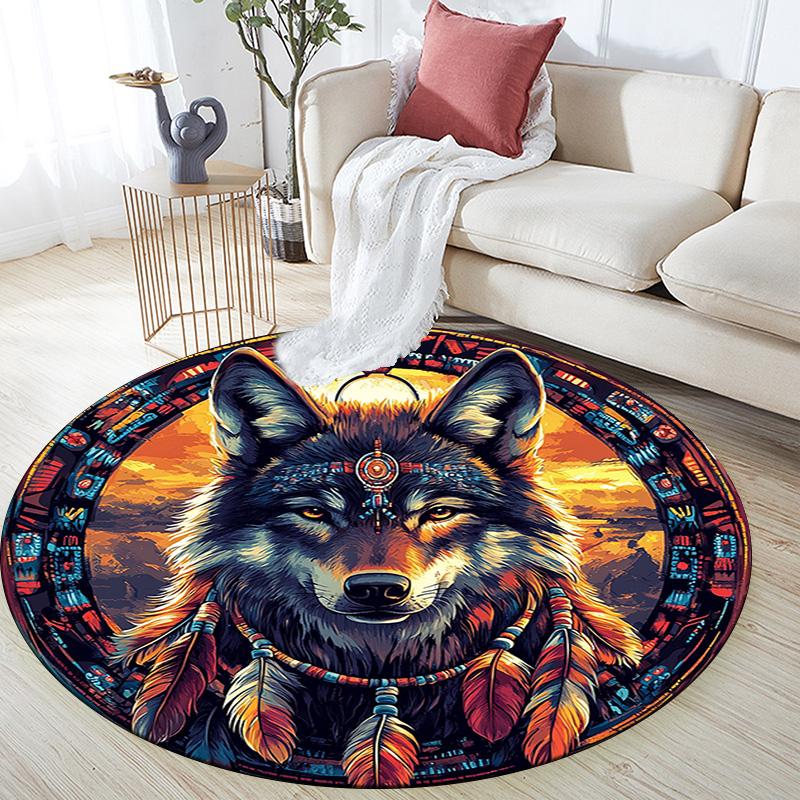 Wolfsgeist Runder Teppich, Teppich für Wohnzimmer Schlafzimmer Sofa Spielzimmer Dekor, Rutschfeste Bodenmatte