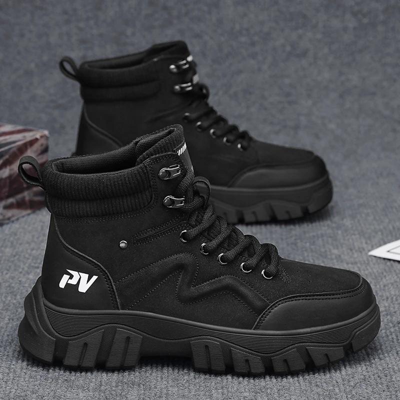 

Ботильоны Мотоциклетные ботинки Обувь Мужская Кроссовки Спорт и отдых на открытом воздухе Толстая подошва Повседневная обувь Модные мокасины Новые 44 чёрный