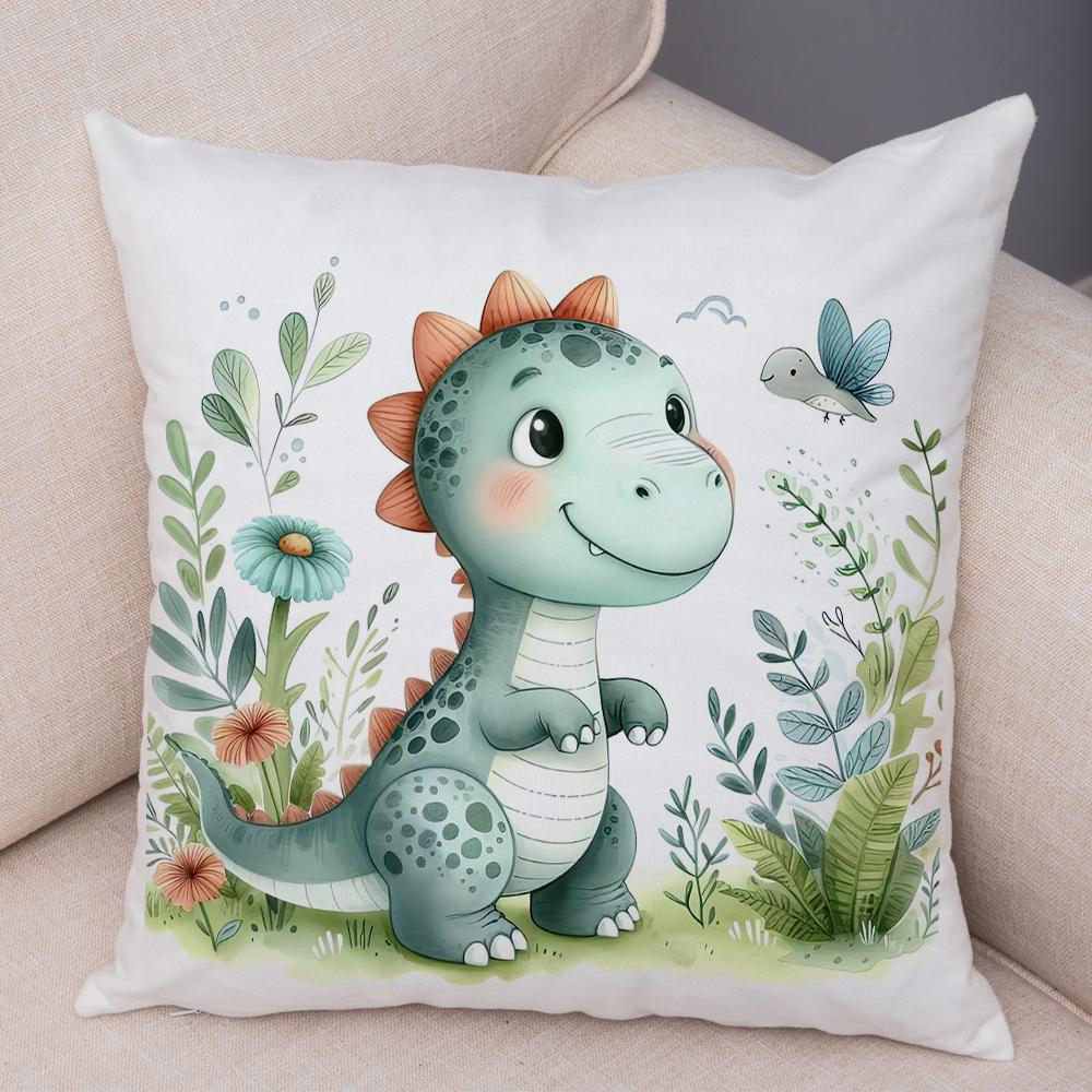 

Cute Jurassic Dinosaur Child Cushion Cover Decor Cartoon Animal Print Pillow Case Soft Plush Throw Pillowcase for Sofa Home Car 40x40cm16x16Inch