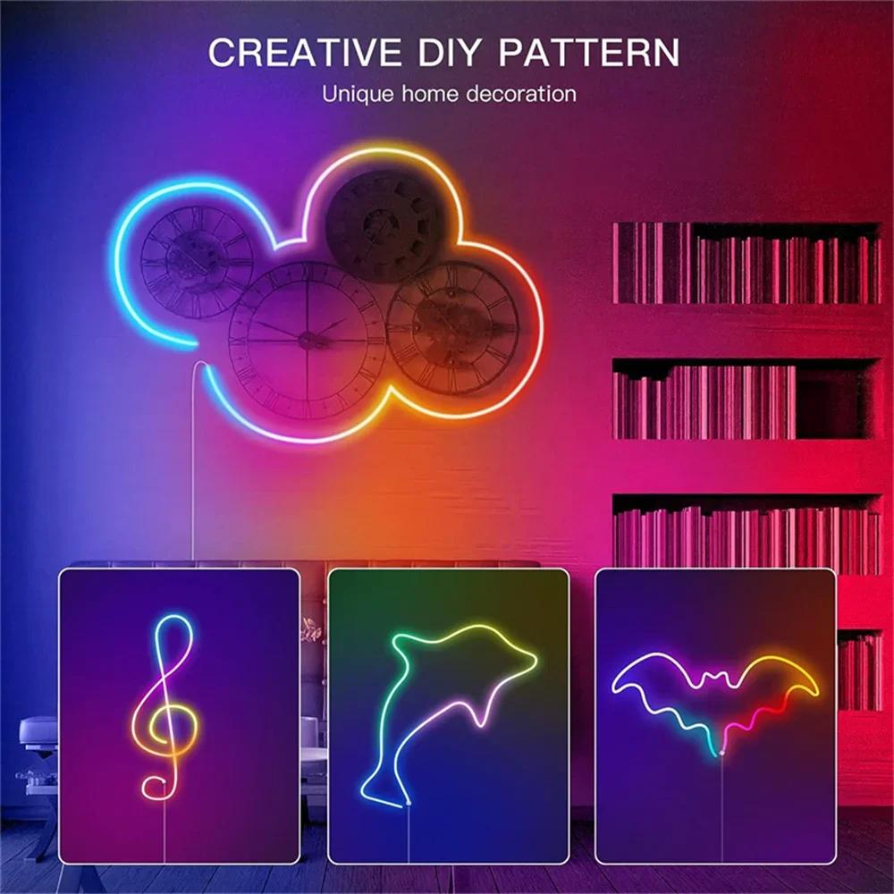 RGBIC Neon LED Strip Light 5V USB Bluetooth Music Sync Flexible Waterproof Lighting Tape for Gaming Desk Room Wall Decoration