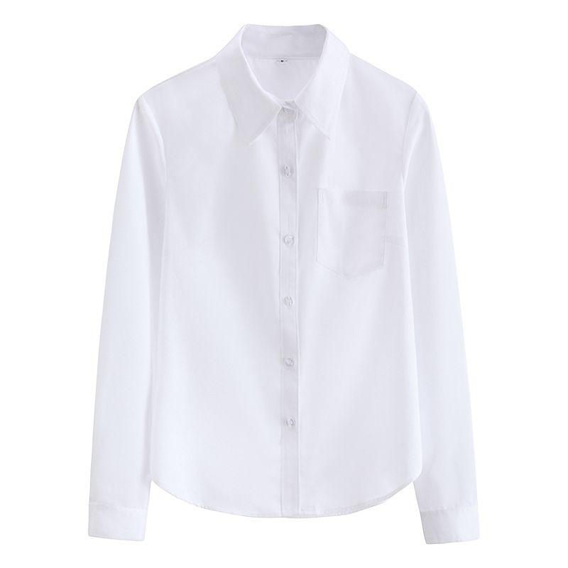 

Преппи Стиль JK Деловая Одежда Остроконечный Воротник Белая Рубашка Девушки Осенний Базовый Стиль Все-Сочетающийся Топ с Длинным Рукавом Студенческая Школьная Форма Рубашка Girl s Long sleeves White Shirt XL