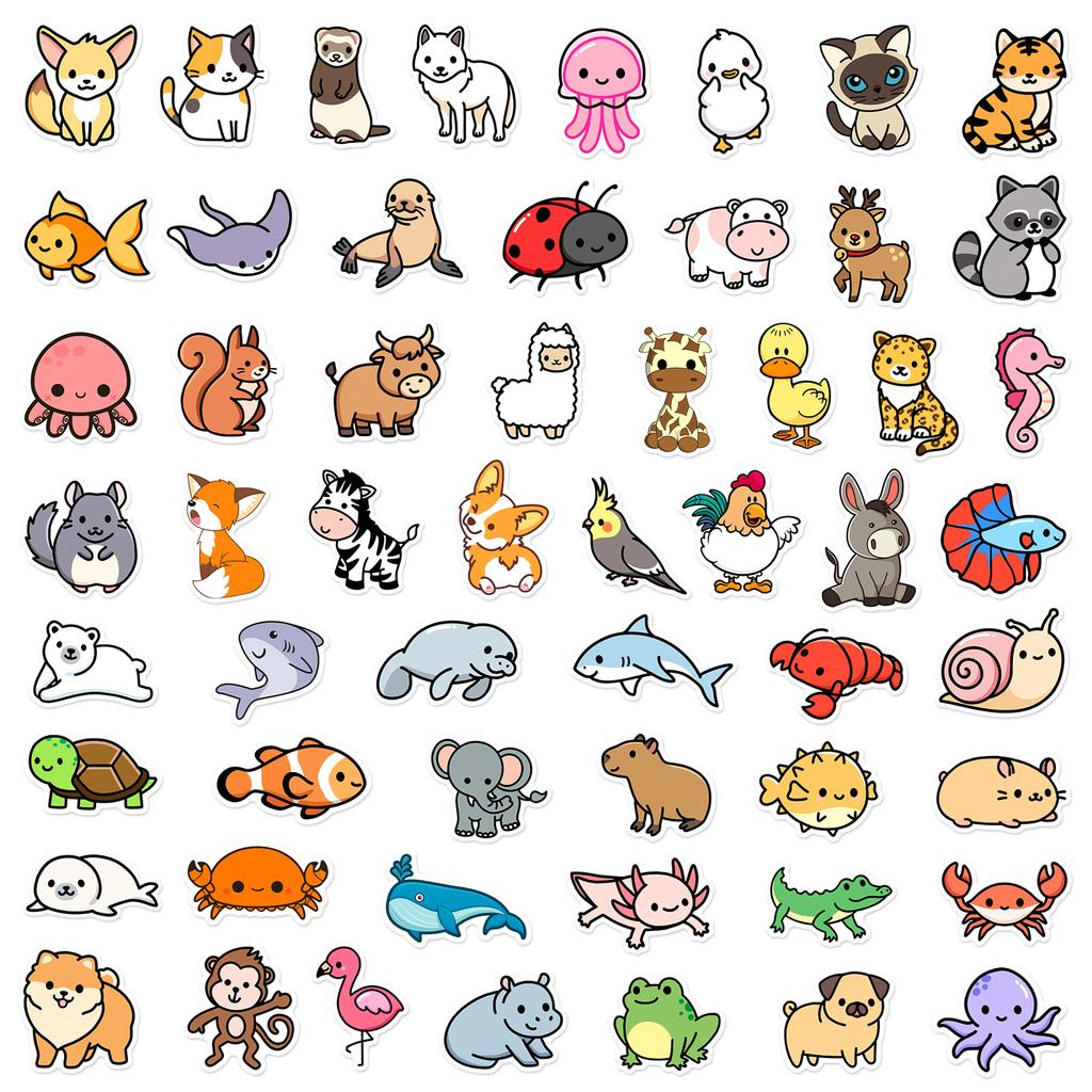 100Pcs Cute Cartoon Animals Mix Graffiti Stickers Diy Phone Guitar Laptop Notebook Suitcase Cup Waterproof Sticker Kids Toy