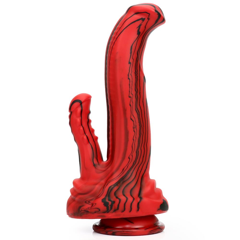 Rotschwarzer Silikon-Monsterdildos, Fantasie-Pferde-/Hundedildo mit Knoten, riesiger Schwanz, dicker Analpenis mit starkem Saugnapf