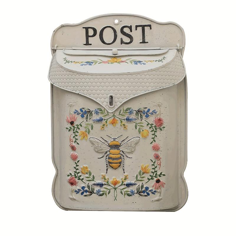 Vintage Wall Mount Mailbox for Outdoor Metal Wall Hanging Letter Box Decor Rustic Flower Mail Box for Garden Front Door Display