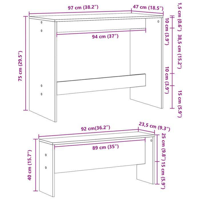 VidaXL Ensemble table à manger et bancs 3pcs blanc bois d'ingénierie, ensemble de table à manger, table à manger avec bancs, 855530