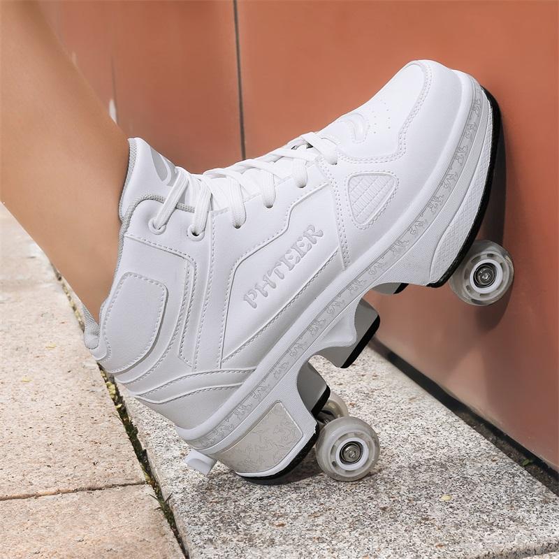 34-43 Four Wheeled Walking Shoes for Children/ Teenagers Roller Skates for Kids Four Wheeled Deformed Ice Skates for Children