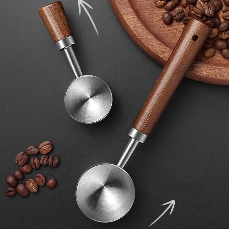 Accurate Measuring Spoon for Coffee Bean Features Comfortable Walnuts Wood Handle and Stainless Steel Construction