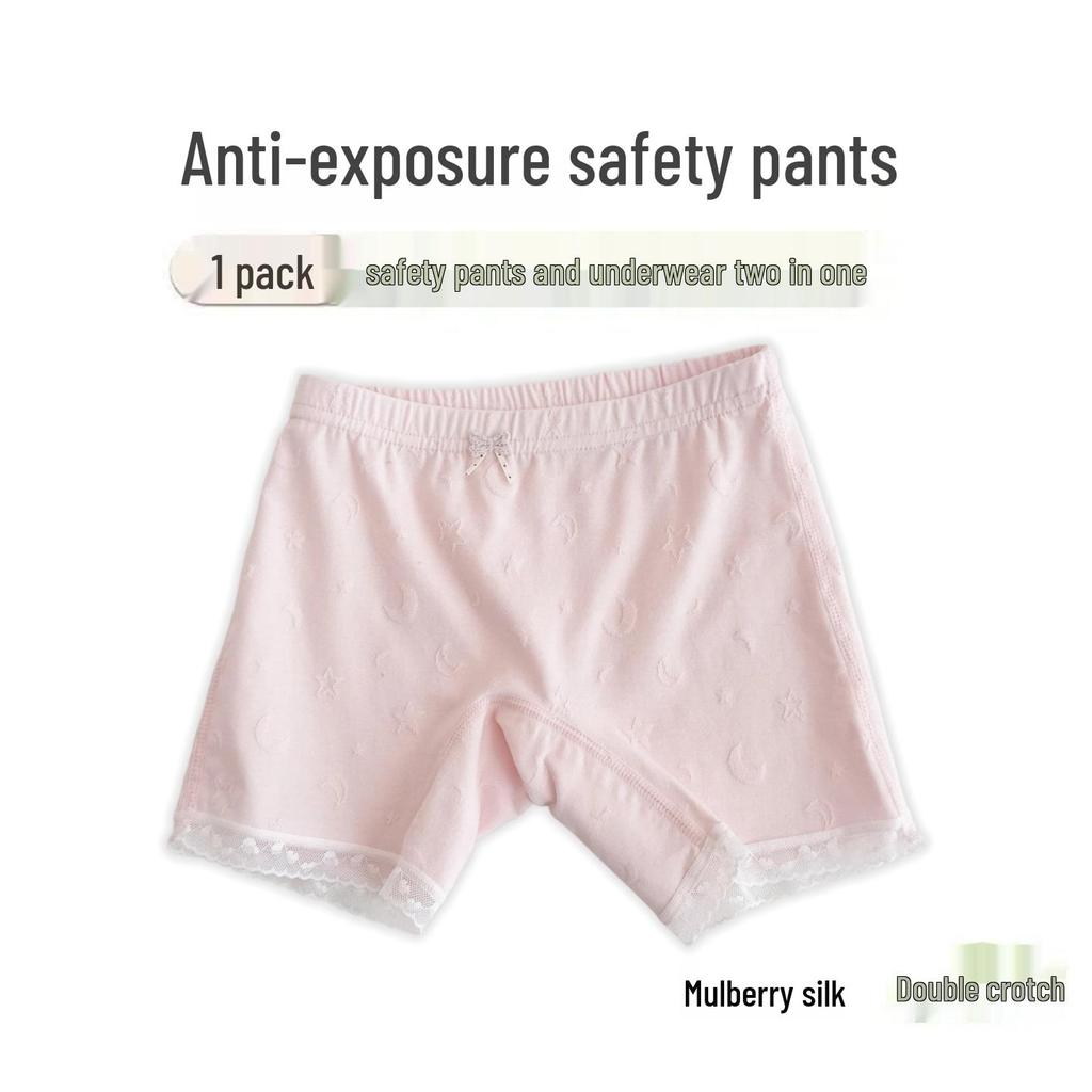Girls' 2-in-1 Safety Shorts: Class A Antibacterial, Breathable Summer Underwear, Anti-Exposure Base Layer.