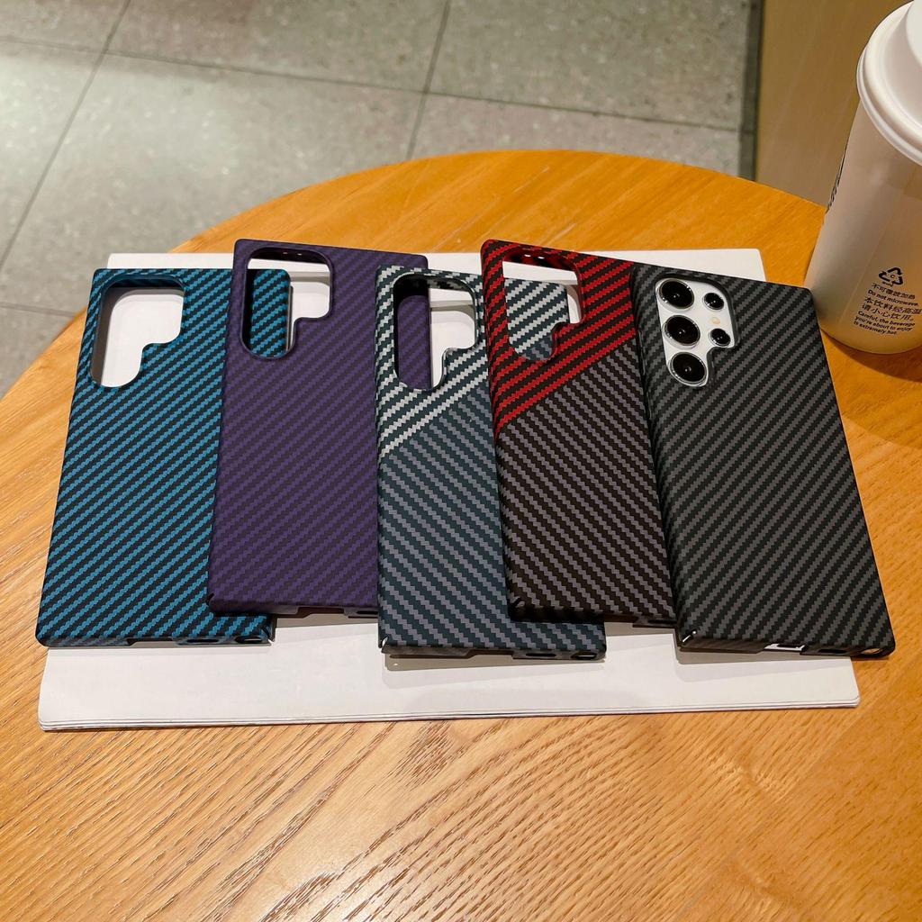 Samsung S25U Carbon Fiber Phone Case: Color Block Protective Cover for S24/S22 Plus/Note10, Anti-Fingerprint.