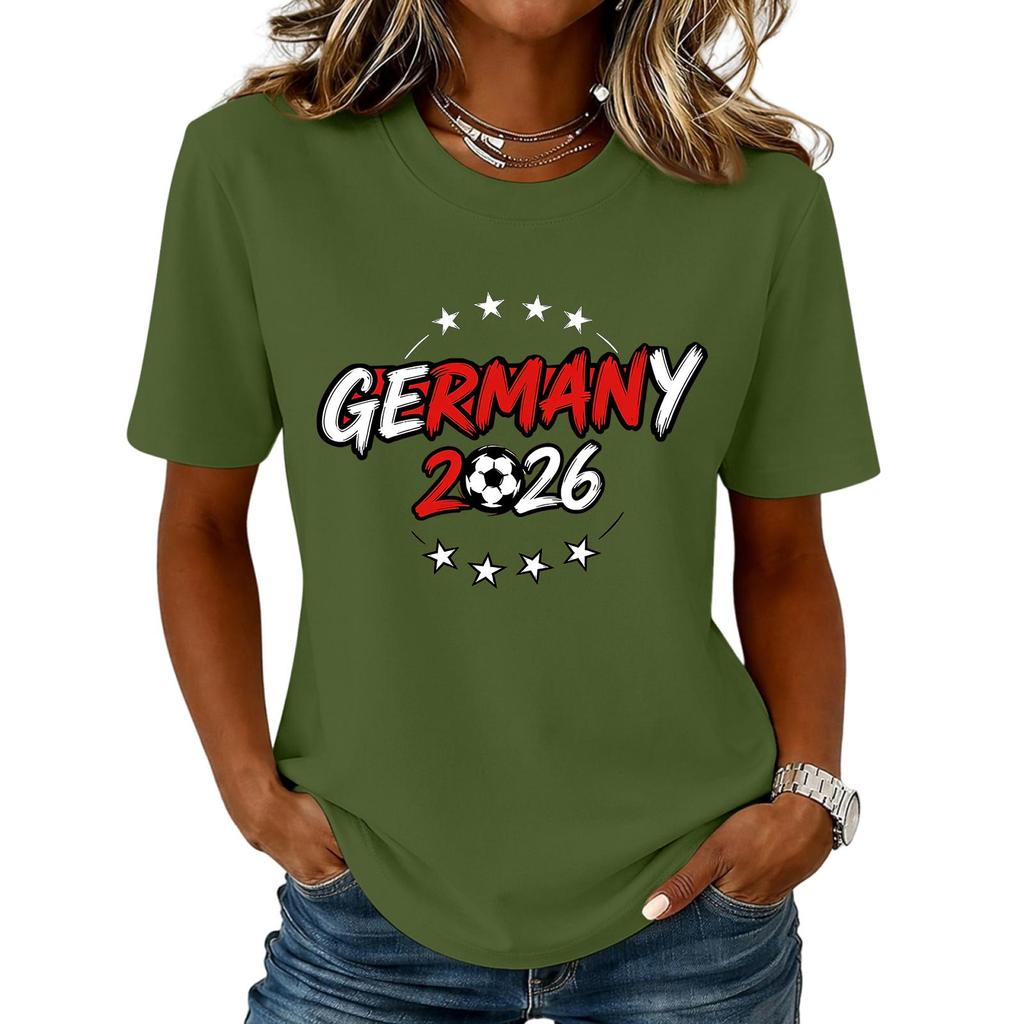 Womens Crew Neck Short Sleeve Pullover T Shirt with Letter Print Germany 2026 Graphic Casual Loose Fit Top for Supporters