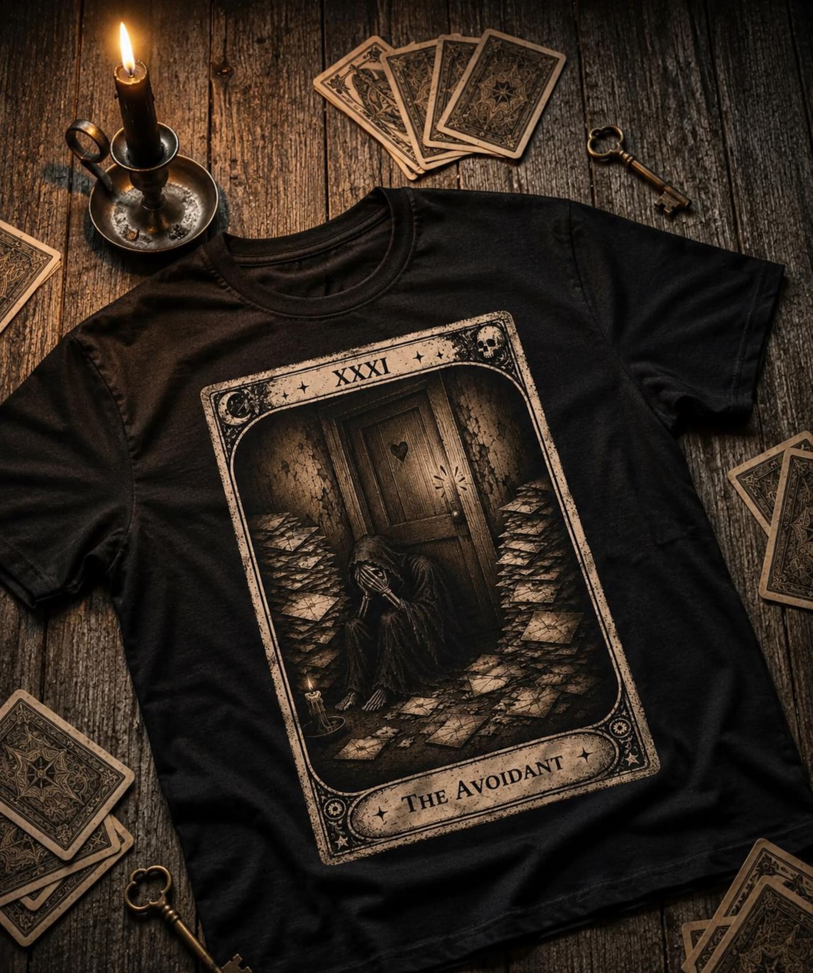 The Avoidant Tarot Card Tee | Gothic Arcana Illustration 3XL