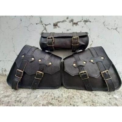 Bolsa de sillín de motocicleta COMBO de cuero de cabra negro auténtico, alforjas, bolsa de herramientas, bolsa lateral