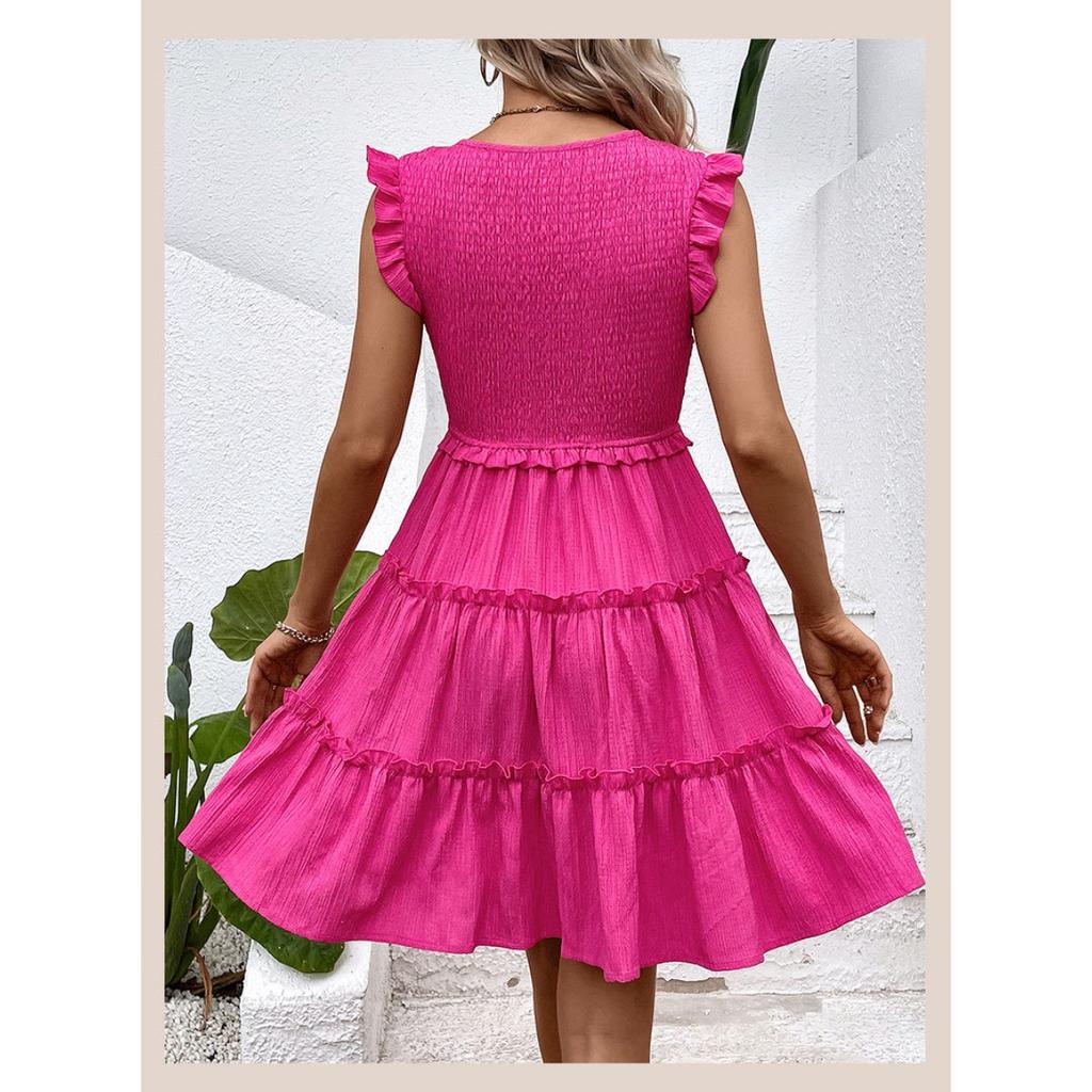 Summer Solid Color Sleeveless Draped Dress for Women European American Seaside Vacation Crossbody