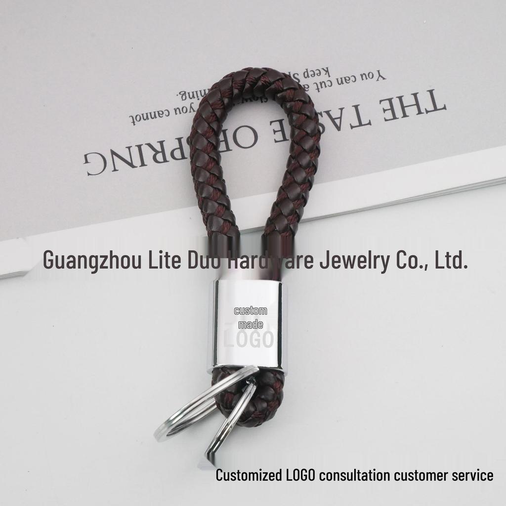 Universal Woven Leather Car Keychain with Double Rings