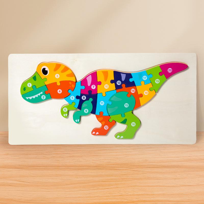 Children'S Early Education Puzzle Large Buckle Three-Dimensional Dinosaur Animal Digital Cognition Puzzle Puzzle Toy